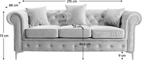 Canapea extensibilă de lux 3 locuri, stofă gri deschis Velvet, ROMANO
