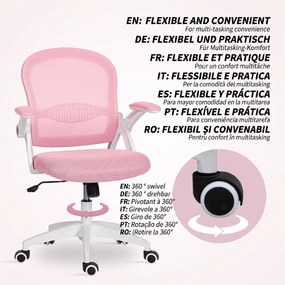 Vinsetto Scaun de Birou Ergonomic, Reglabil, cu Spătar din Plasă și Scaun Captusit, 65.5x61.5x88-97.5 cm, Roz | Aosom Romania