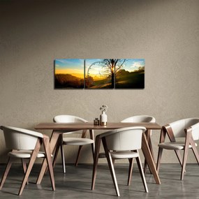 Tablou cu răsăsrit de soare (cu ceas) (90x30 cm)