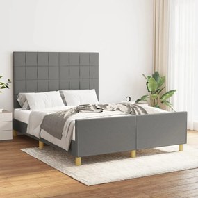 Cadru de pat cu tablie, gri inchis, 140x190 cm, textil Morke gra, 140 x 190 cm, Cu blocuri patrate