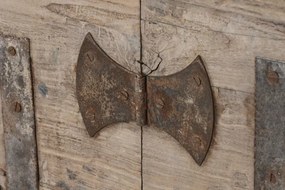 Bufet din lemn reciclat, natur, cu 2 uși și decor sculptat manual, aspect rustic, finisaj natural, 92 x 167 x 51 cm, „Rigora”