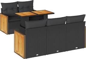 vidaXL Set mobilier grădină perne 6 piese negru poliratan/lemn acacia