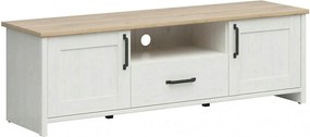 Comoda TV LOKSA, alb/stejar, PAL laminat, 160x44x51 cm