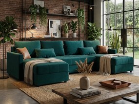 OFERTA Set canapea extensibila in forma de U VENORIA 285x146 cm, petrol + 2 perne GRATUIT II. calitate