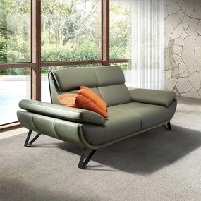 Canapea 2 locuri, tapitata cu piele naturala, spatar rabatabil Verde masliniu