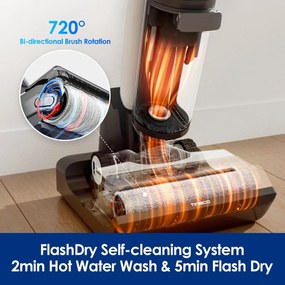 Aspirator vertical Tineco Floor One S7 Flashdry Pet, 230W, Curatare umeda, Autonomie 40 minute, 4 moduri, Sistem de auto-curatare FlashDry, LED display, Negru