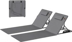 Outsunny Set de 2 șezlonguri de plajă cu spătar reglabil, pliabile și ușoare, cu pernă și buzunar de depozitare | Aosom Romania