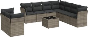 vidaXL Set mobilier de grădină cu perne, 10 piese, gri, poliratan