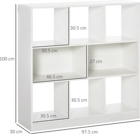 HOMCOM Bibliotecă Raft cu 8 Compartimente, Bibliotecă Modernă pentru Camera de Zi, Dormitor, Birou, 97.5x30x100 cm, Alb | Aosom Romania