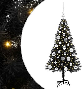 vidaXL Brad de Crăciun cu 150 LED cu suport Negru 120 cm PVC