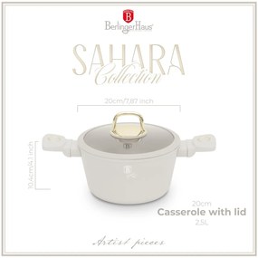 Oala cu capac 20 cm, 2,5L Sahara Berlinger Haus BH 8070, strat antiaderent, crem