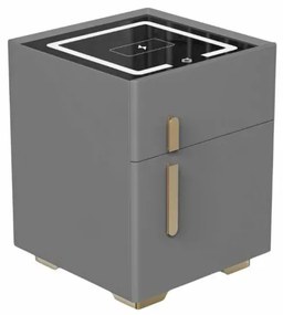 Noptieră inteligentă cu &icirc;ncărcare wireless, iluminare LED, 1 sertar de depozitare și seif &ndash; gri antracit, design modern din sticlă și lemn
