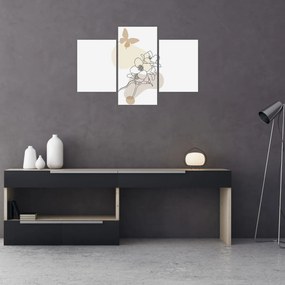 Tablou - Flori bej cu fluture N⁰3 (90x60 cm)