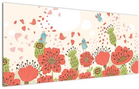 Tablou - Păsări pe o pajiște înflorită (120x50 cm)