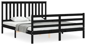 3194260 vidaXL Cadru de pat cu tăblie, negru, 160x200 cm, lemn masiv