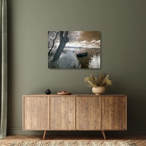 Tablou pe sticlă cu barca pe lac (70x50 cm)