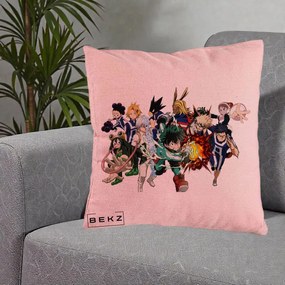 Perna Personalizata My Hero Academia Clasa 1-A Complet, 40x40 cm, Roz, Husa Detasabila, Perna Inclusa, BEKZ®