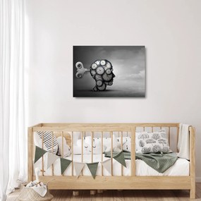 Tablou pe sticlă artistic cu cu cap și ceas (70x50 cm)