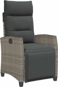 vidaXL Scaun de grădină înclinabil cu măsuță laterală polirattan gri