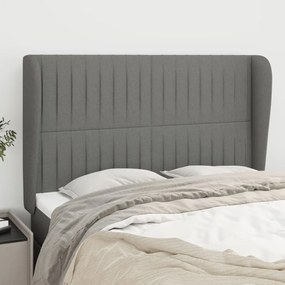 vidaXL Tăblie de pat cu aripioare gri închis 147x23x118/128 cm textil