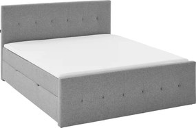 Boxspring 180x200 cm, cu lada de depozitare, 2 saltele și topper, material țesătură, culoare gri deschis