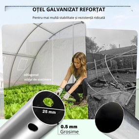 Outsunny Seră tunel cu 2 bare de susținere, 2 uși rulante și ferestre cu plasă, învelitoare din PE anti-UV, alb | Aosom Romania