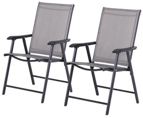 Outsunny Set de 2 Scaune Pliabile pentru Exterior din Otel si Textilen Gri si Negru