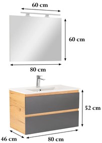 Mobilier complet de baie Vario Forte 80 stejar-antracit