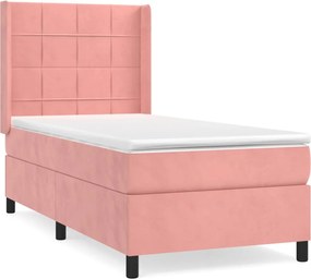 vidaXL Pat box spring cu saltea, roz, 80x200 cm, catifea