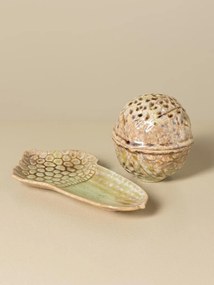 Set 2 recipiente decorative din ceramică artizanală natur, formă de nucă și ghindă, 13 × 21,5 × 11,5 cm, „Acorn"