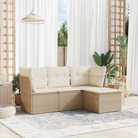 vidaXL Set canapele de grădină, 4 piese, cu perne, bej, poliratan