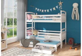 Expedo Pat supraetajat pentru copii SALDO + 3x saltea, 90x200/90x190, alb