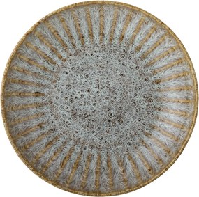 Farfurie adâncă din ceramică artizanală verde perlat cu striații fine și accente rustice 22×5 cm, „Fleur"