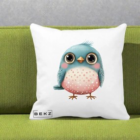 Perna Decorativa Pasare Teal-Roz cu Pete, 40x40 cm, Alba Mata, Husa Detasabila, Perna Inclusa, BEKZ®