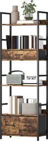 HOMCOM Bibliotecă raft de depozitare cu 6 niveluri cu 4 rafturi, 3 sertare din material textil, 60x30x176cm, maro rustic | Aosom Romania
