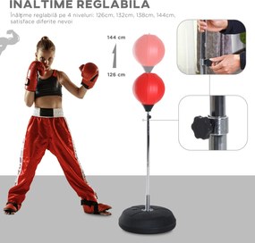 HOMCOM Sac de Box de Podea cu Înălțime Reglabilă, Mănuși de Box și Bază Umplută, 43x43x126-144 cm, Roșu | Aosom Romania