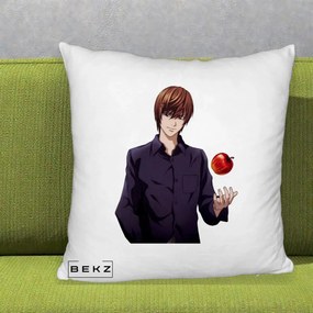 Perna Personalizata Death Note Light Yagami cu Mar, 40x40 cm, Alb Pufos, Husa Detasabila, Perna Inclusa, BEKZ®