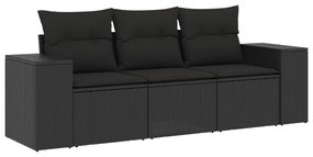 3254592 vidaXL Set mobilier de grădină cu perne, 3 piese, negru, poliratan