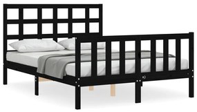 3192105 vidaXL Cadru de pat cu tăblie, negru, 140x200 cm, lemn masiv