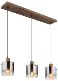 Lustra cu 3 pendule MDF si sticla fumurie UNDERWOOD