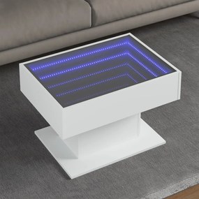 847532 vidaXL Măsuță de cafea cu LED, alb, 70x50x45 cm, lemn prelucrat