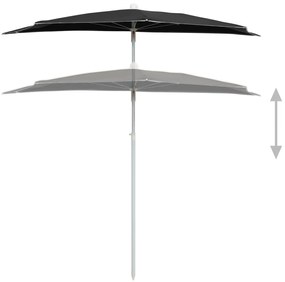 Umbrela de gradina cu stalp, negru, 180x90 cm, semirotunda Negru