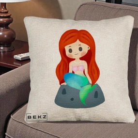 Perna Personalizata Sirena Kawaii Roscat, 40x40 cm, Bej Canapea, Husa Detasabila, Perna Inclusa, BEKZ®
