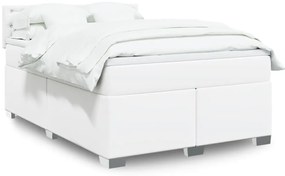 vidaXL Pat box spring cu saltea, alb, 140x190 cm, piele ecologică