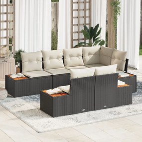 vidaXL Set de canapele pentru grădină cu pernă 7 pcs Negru Rattan poli
