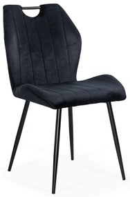 Scaun living negru din catifea cu cadru metalic si spatar ergonomic BUC 204