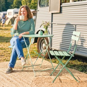 Outsunny Set Grădină Bistro: Masă Rotundă și Scaune Pliabile pentru 2, Verde Deschis. | Aosom Romania