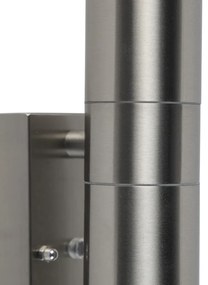 Lampă de perete exterioară din oțel cu 2 lumini IP44 cu senzor crepuscular - Duo