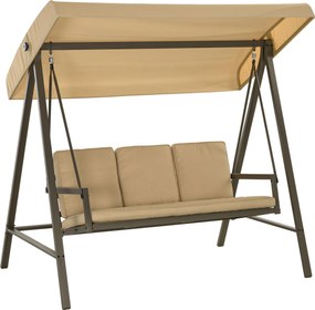 Outsunny Balansoar Hollywood Balansoar de grădină Bancă-balansoar, copertină reglabilă, 200 cm x 125 cm x 175 cm, Bej + Maro | Aosom Romania