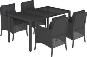 vidaXL Set mobilier de grădină cu perne, 5 piese, negru, poliratan